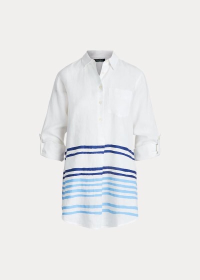 Women's Ralph Lauren Striped Linen Shirts | 875236PRS